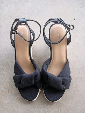 Old Navy Black Knotted Espadrille Sandal Wedges